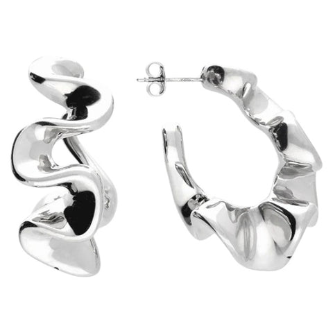 Silver Luxury Wave Hoop Earrings