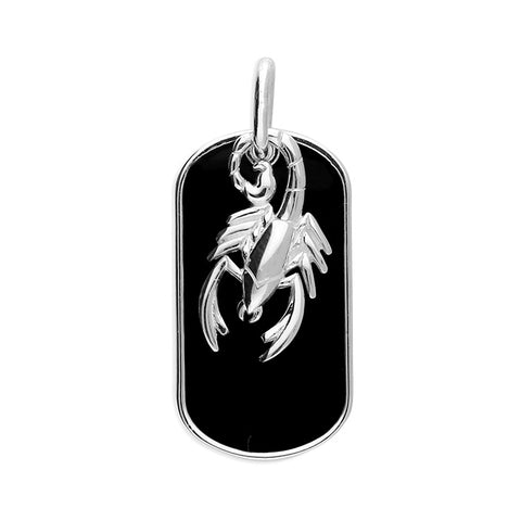 Scorpion and Black Enamel 28mm Tag Pendant