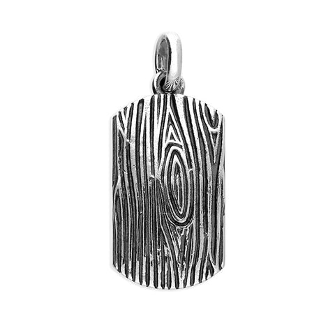 Wood Texture Oxidised Sterling Silver Tag Pendant