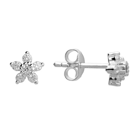 Dainty Diamanté Sterling Silver Flower Stud Earrings