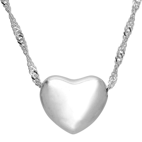 3D Heart and Twist-Rope Chain Sterling Silver 18" Necklace