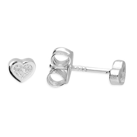 Mini Diamanté Heart Sterling Silver Stud Earrings