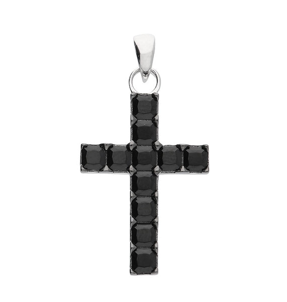 Black Diamanté Cross Rhodium-Plated Sterling Silver Pendant