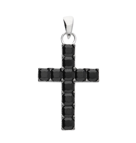 Black Diamanté Cross Rhodium-Plated Sterling Silver Pendant