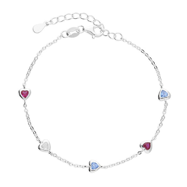 Sterling Silver Multi-Coloured Heart Bracelet