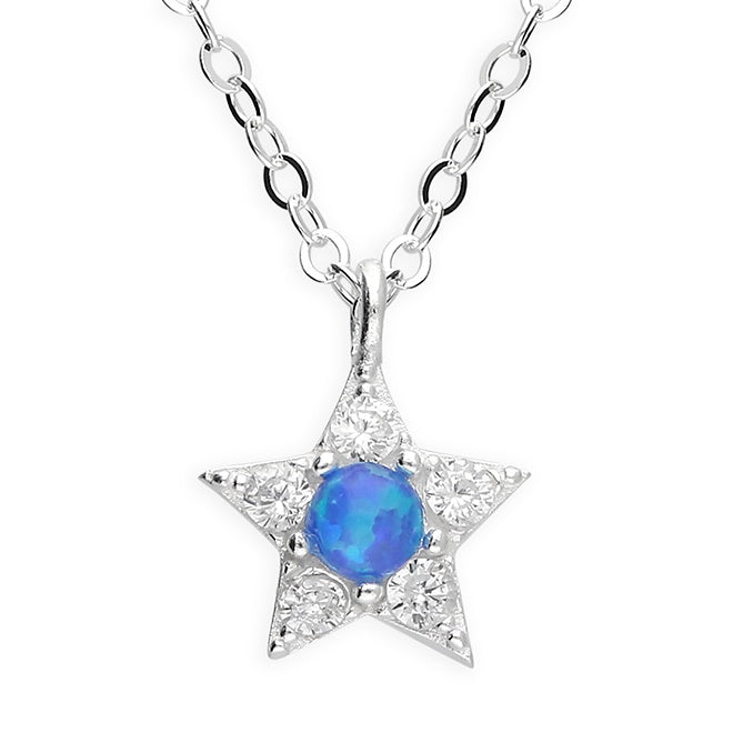 Sparkling Star Opalite and Diamanté Sterling Silver 18" Necklace