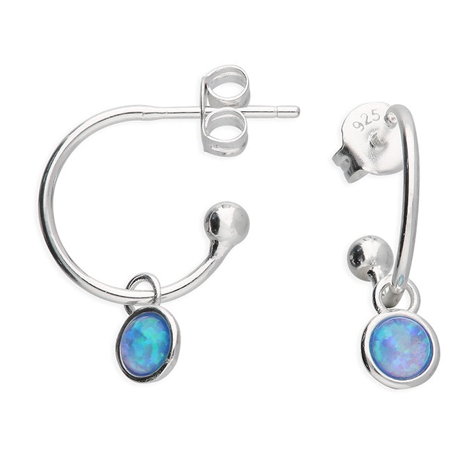 Round Opalite Half-Hoop Sterling Silver Drop Earrings