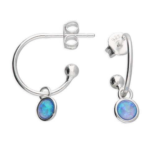 Round Opalite Half-Hoop Sterling Silver Drop Earrings