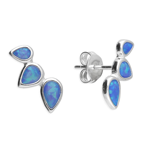 Pear-Trio Opalite Climber Sterling Silver Stud Earrings