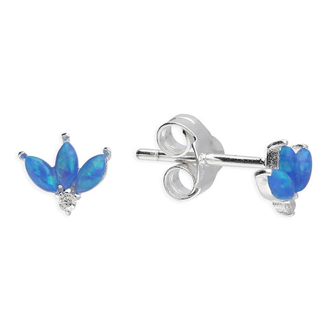 Fan-Trio Opalite and Diamanté Sterling Silver Stud Earrings