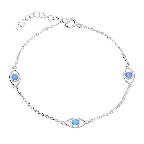 Evil Eye Trio Opalite Sterling Silver 19.5cm Bracelet
