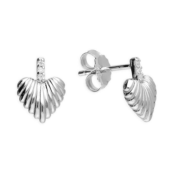 Shell Heart Diamanté Sterling Silver Stud Earrings
