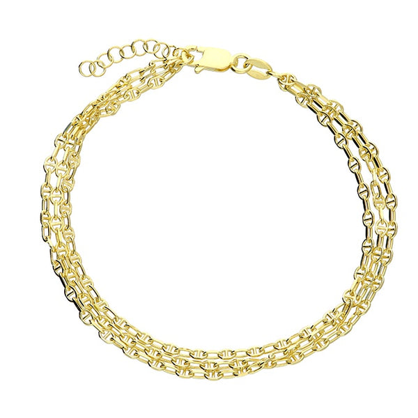 Gold Plated Triple strand Anchor Chain Bracelet