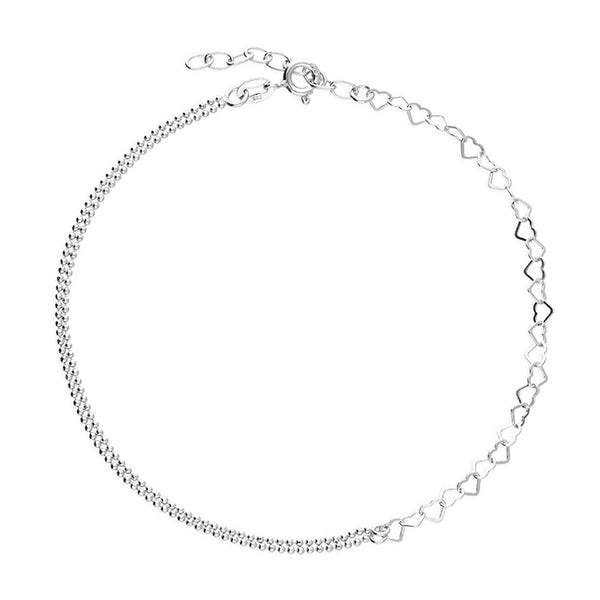 Sterling Silver Heart Links And Bead Anklet