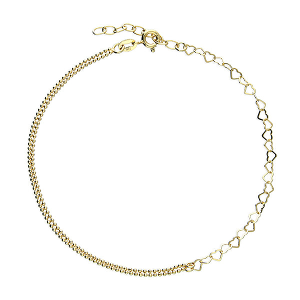 Sterling Silver Heart Links And Bead Anklet