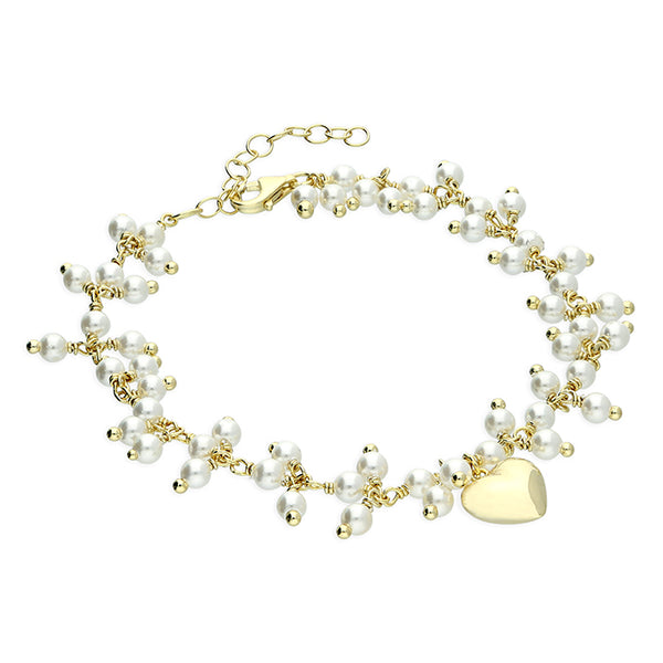 Sterling Silver Shell Pearl Heart Charm Bracelet
