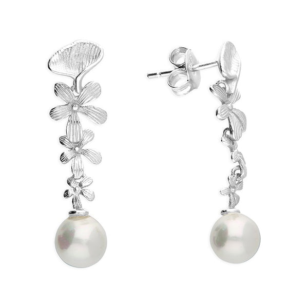 Floral Drop Shell Pearl Earrings
