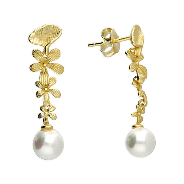 Floral Drop Shell Pearl Earrings