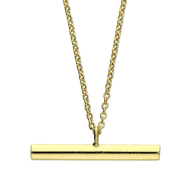 Gold polished T bar pendant gold necklace.
