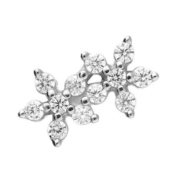 Sterling Silver Rhodium Floral Single Labret Stud Earring