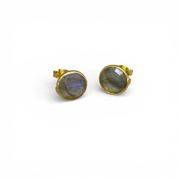 Beyond Biasa Round Gemstone Stud Earrings in Gold Vermeil