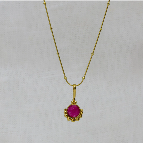 Beyond Biasa Gemstone Gold Dot Pendant Necklace