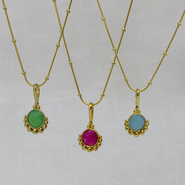 Beyond Biasa Gemstone Gold Dot Pendant Necklace