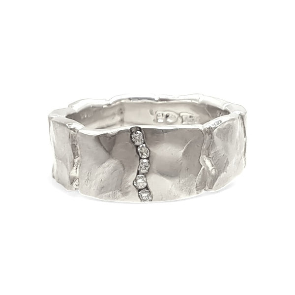 Silver and 5 Diamond Channel Set Ring