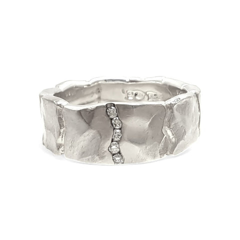 Silver and 5 Diamond Channel Set Ring