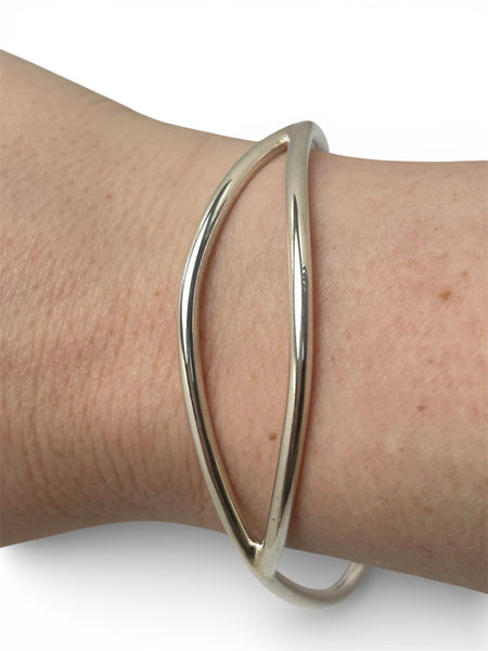 3mm Silver Polished Leaf Bangle Round Wire - Oval