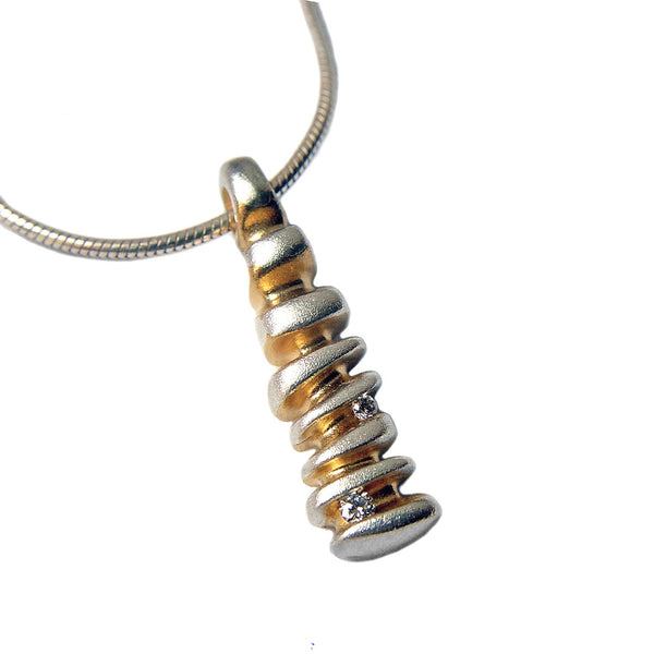 Silver & Gold Jewelled Pebble Stack Diamond Pendant