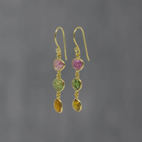 Beyond Biasa Faceted Tourmaline and Gold Drop Earrings