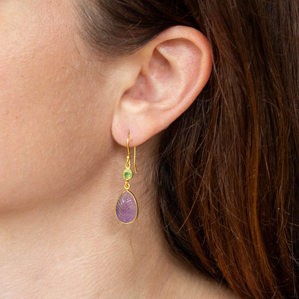 Beyond Biasa Amethyst and Peridot Drop Earrings