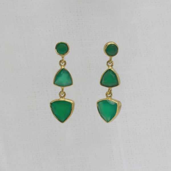 Beyond Biasa Triple Drop Gemstone Earrings in Gold Vermeil