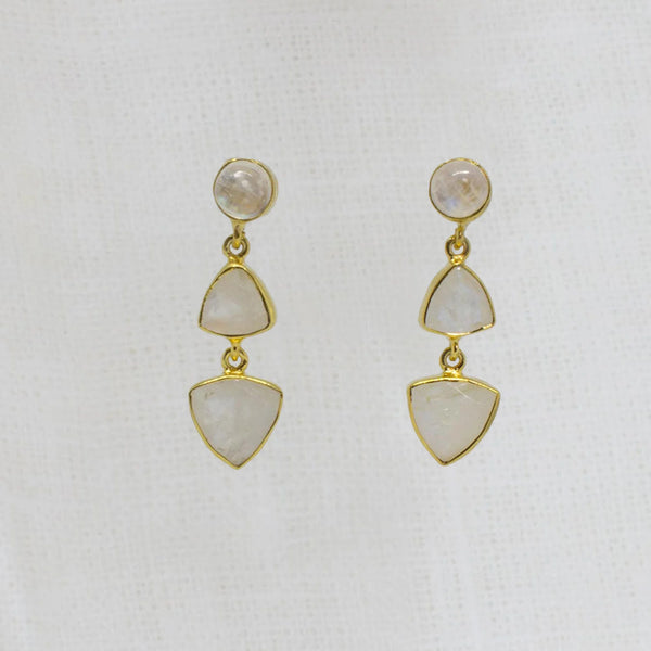 Beyond Biasa Triple Drop Gemstone Earrings in Gold Vermeil