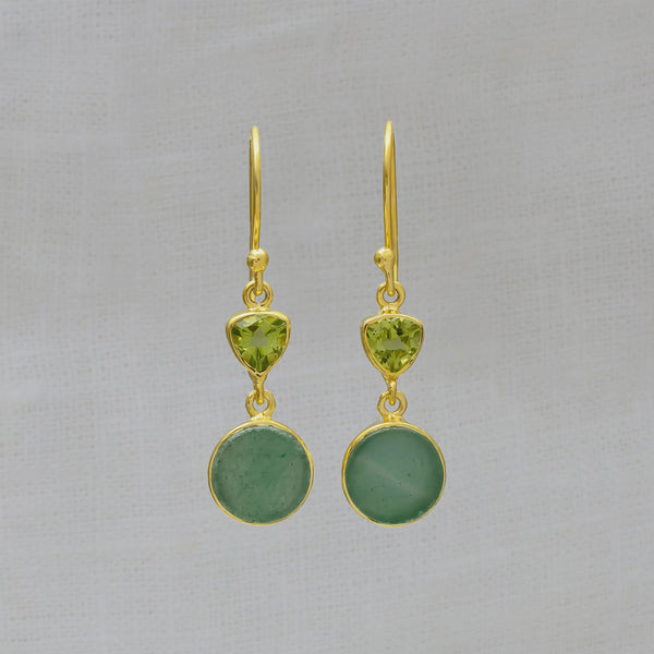Beyond Biasa Green Aventurine and Peridot Gold Drop Earrings
