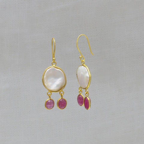 Beyond Biasa Biwa Pearl and Ruby Earrings