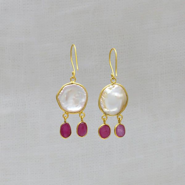 Beyond Biasa Biwa Pearl and Ruby Earrings