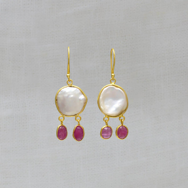 Beyond Biasa Biwa Pearl and Ruby Earrings