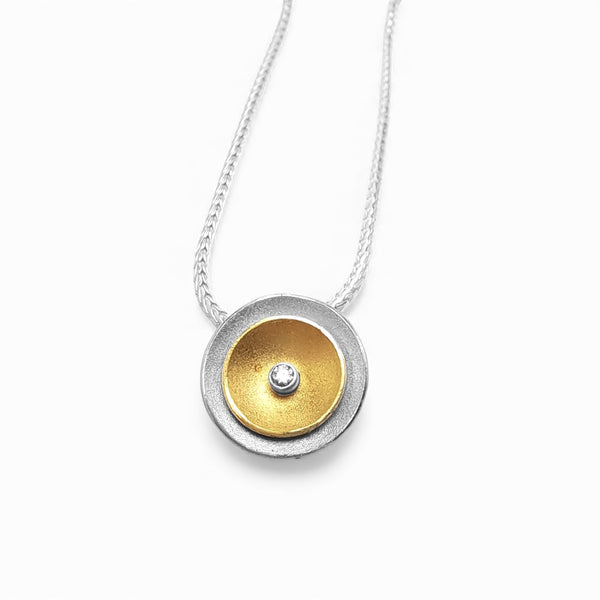 'Lunar Crater' Silver & 22ct Gold Diamond Necklace