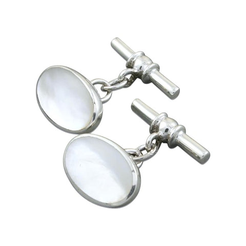 Mother Of Pearl Sterling Silver Oval Cufflinks