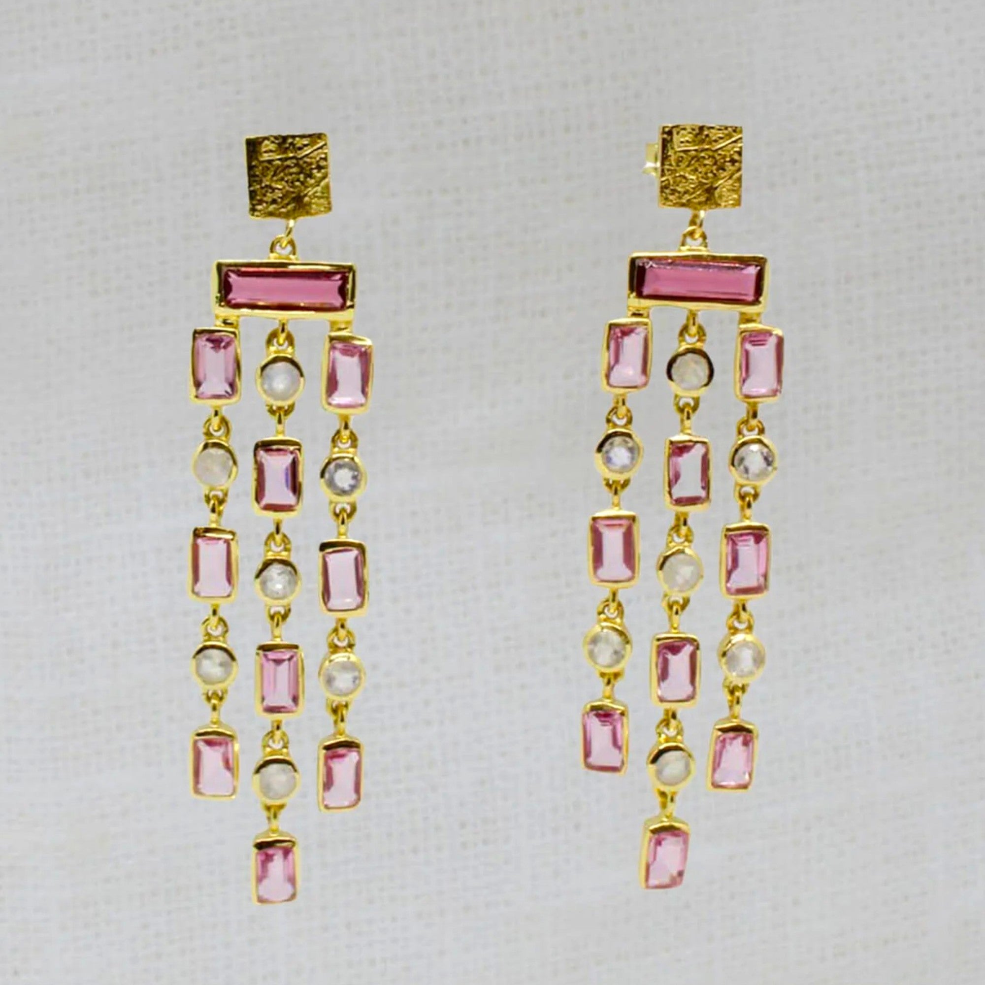 Beyond Biasa Triple Row Gemstone Chandelier Earrings