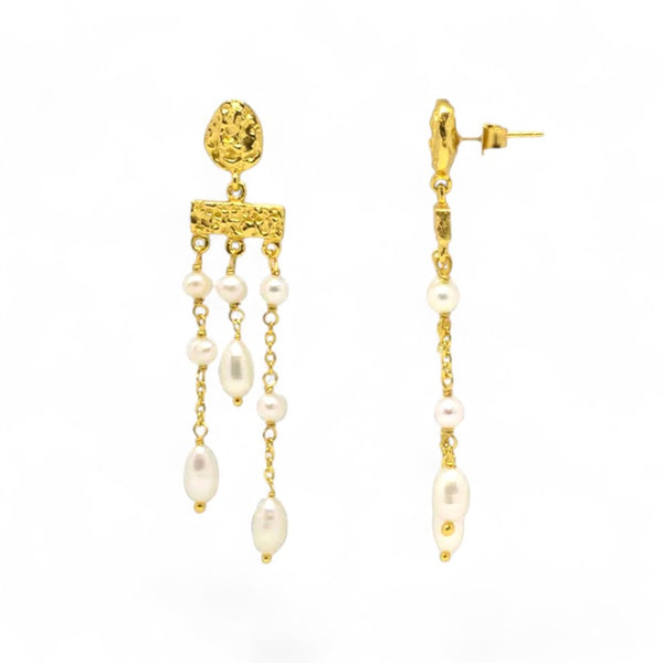 Beyond Biasa Textured Gold Vermeil and Pearl Chandelier Earrings
