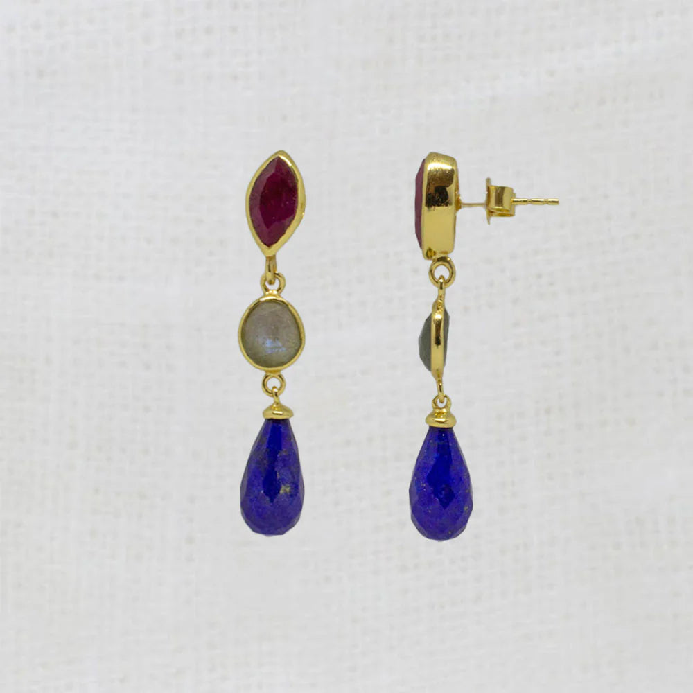 Beyond Biasa Klara Triple Gemstone Drop Earrings