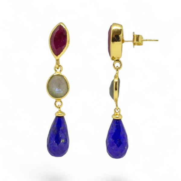 Beyond Biasa Klara Triple Gemstone Drop Earrings