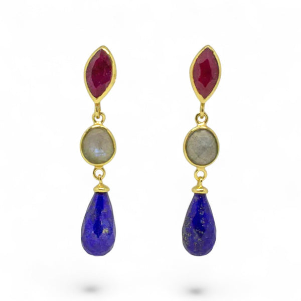 Beyond Biasa Klara Triple Gemstone Drop Earrings