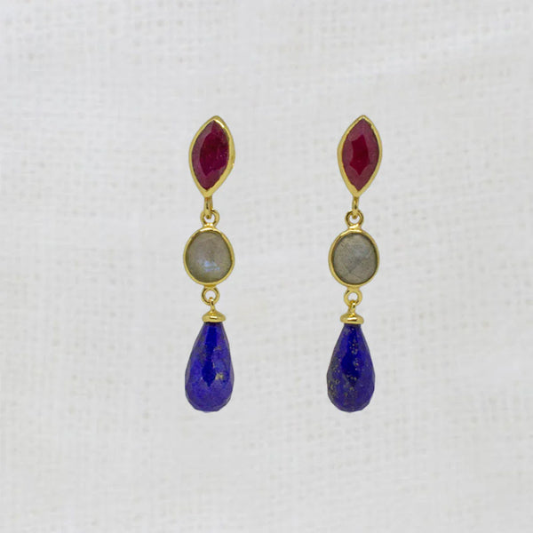 Beyond Biasa Klara Triple Gemstone Drop Earrings