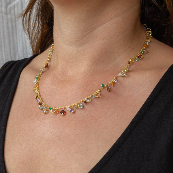 Beyond Biasa Mixed Gemstone and Gold Charm Necklace