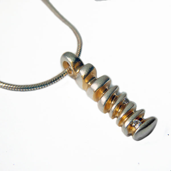 Silver & Gold Jewelled Pebble Stack Diamond Pendant