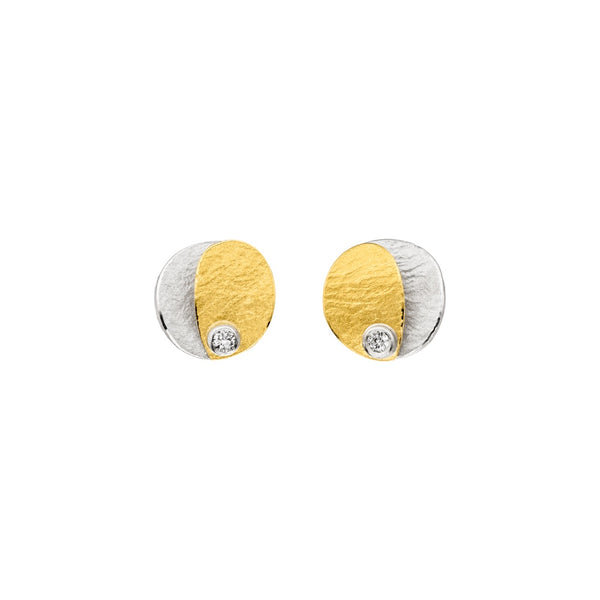 'Waning Crescent' Silver & 22ct Gold  Diamond Stud Earrings